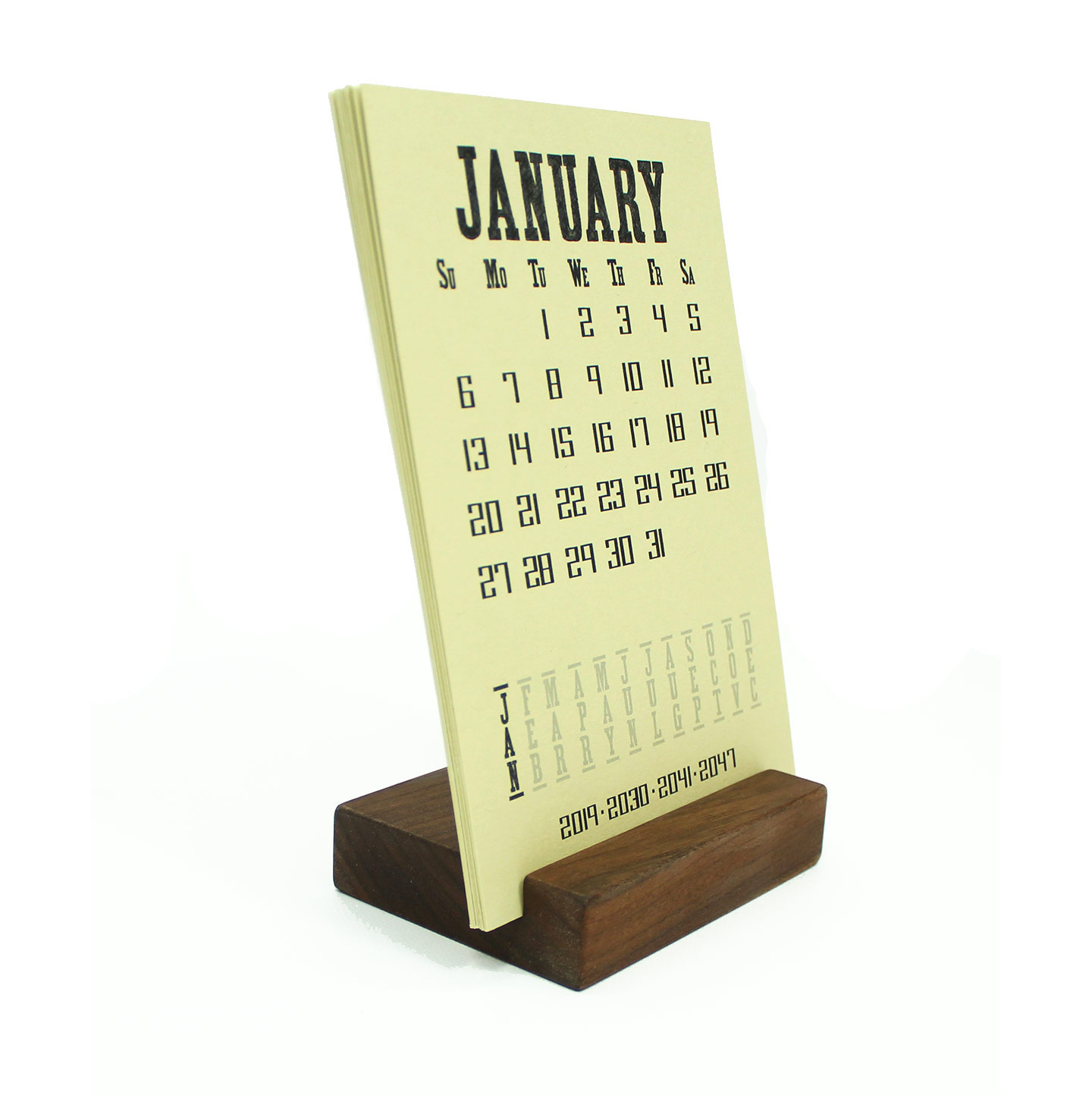 2019 Walnut Wood Block Desk Calendar Stand Happy Bungalow
